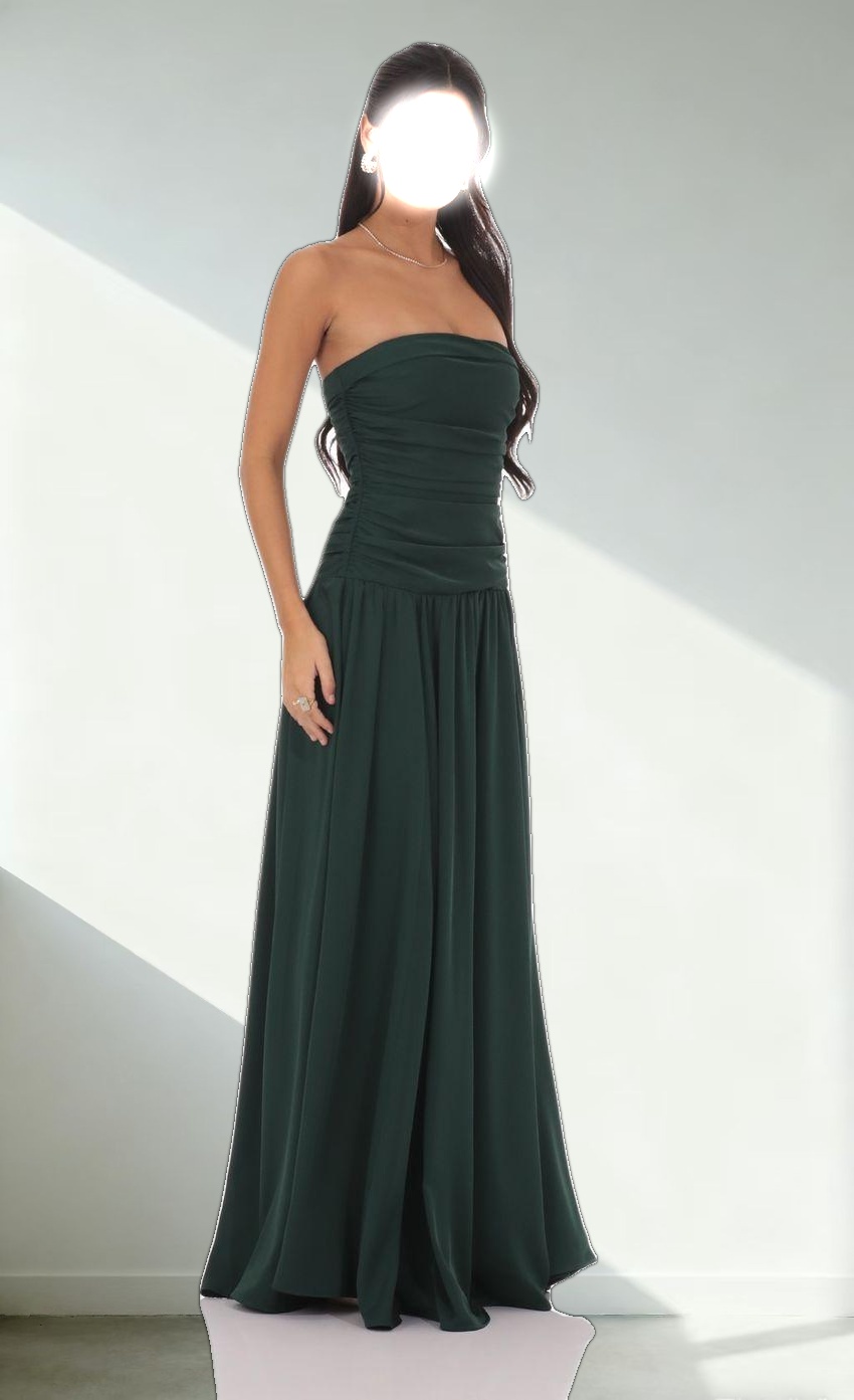 Strapless Drop Waist Maxi Dress in Green