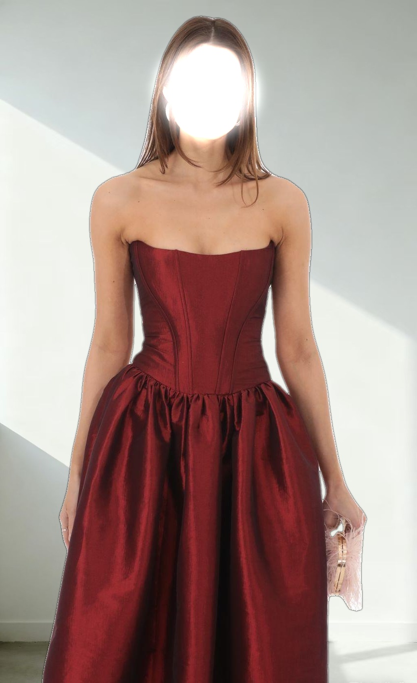 Strapless Corset Gown in Deep Red
