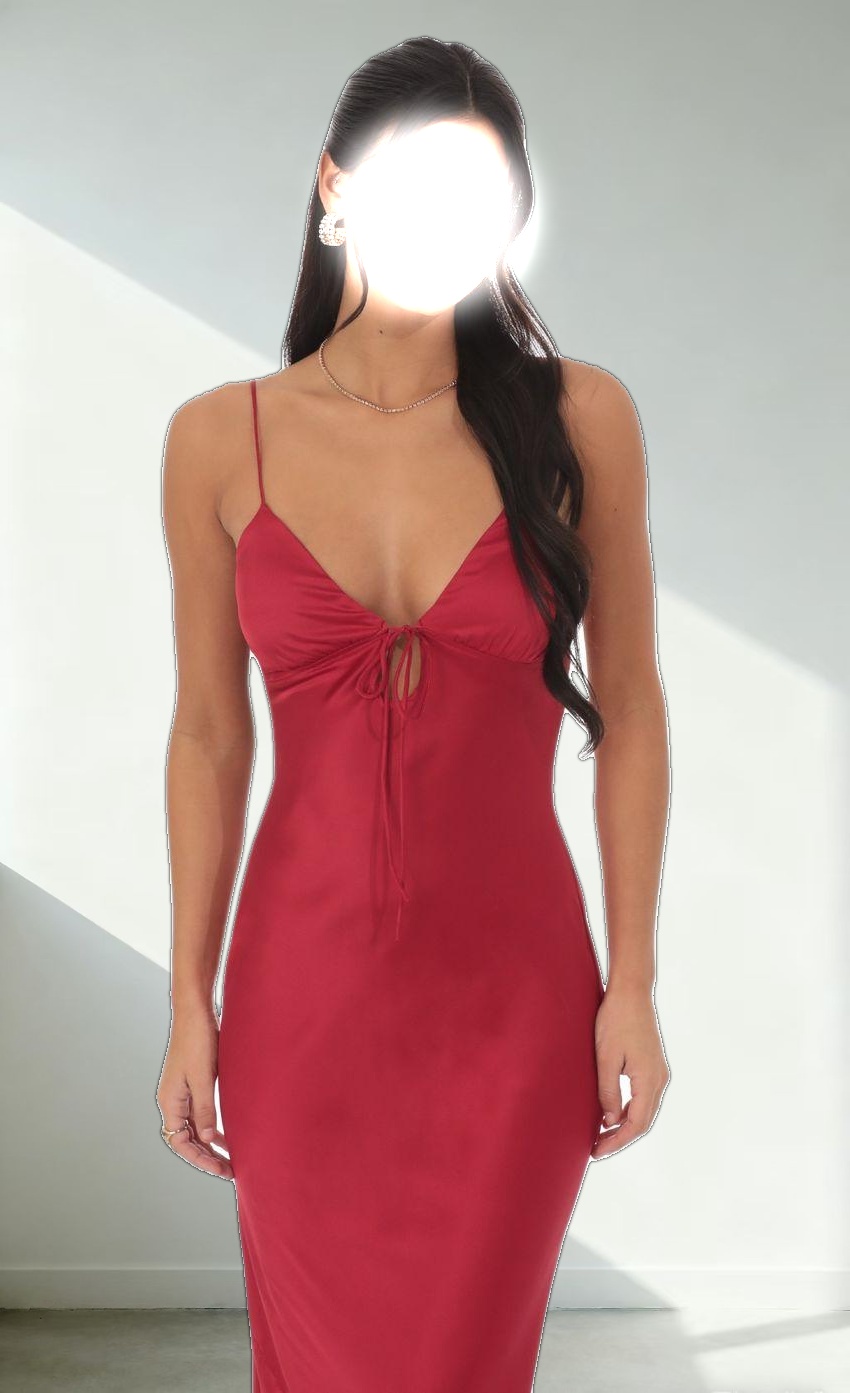 Satin Back Tie Maxi Dress in Red