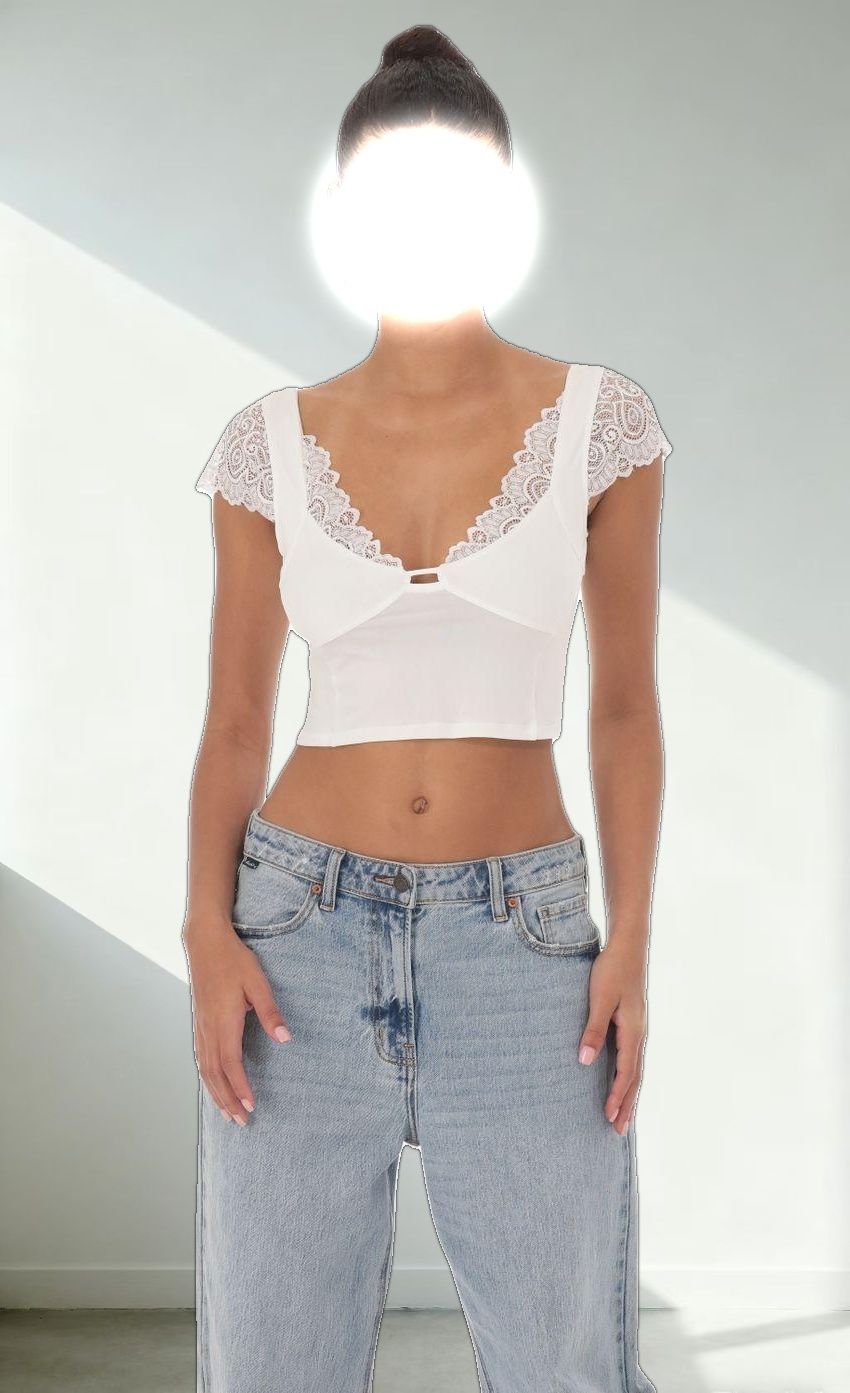 Lace Sleeve Top in White