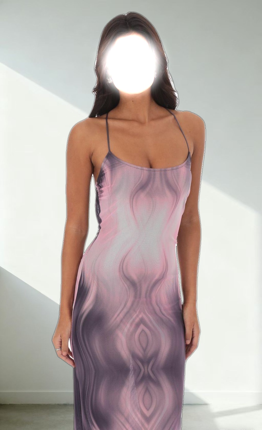 Mesh Print Bodycon Maxi Dress in Pink