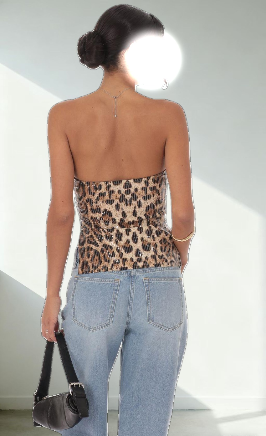 Sequin Slit Top in Cheetah Print