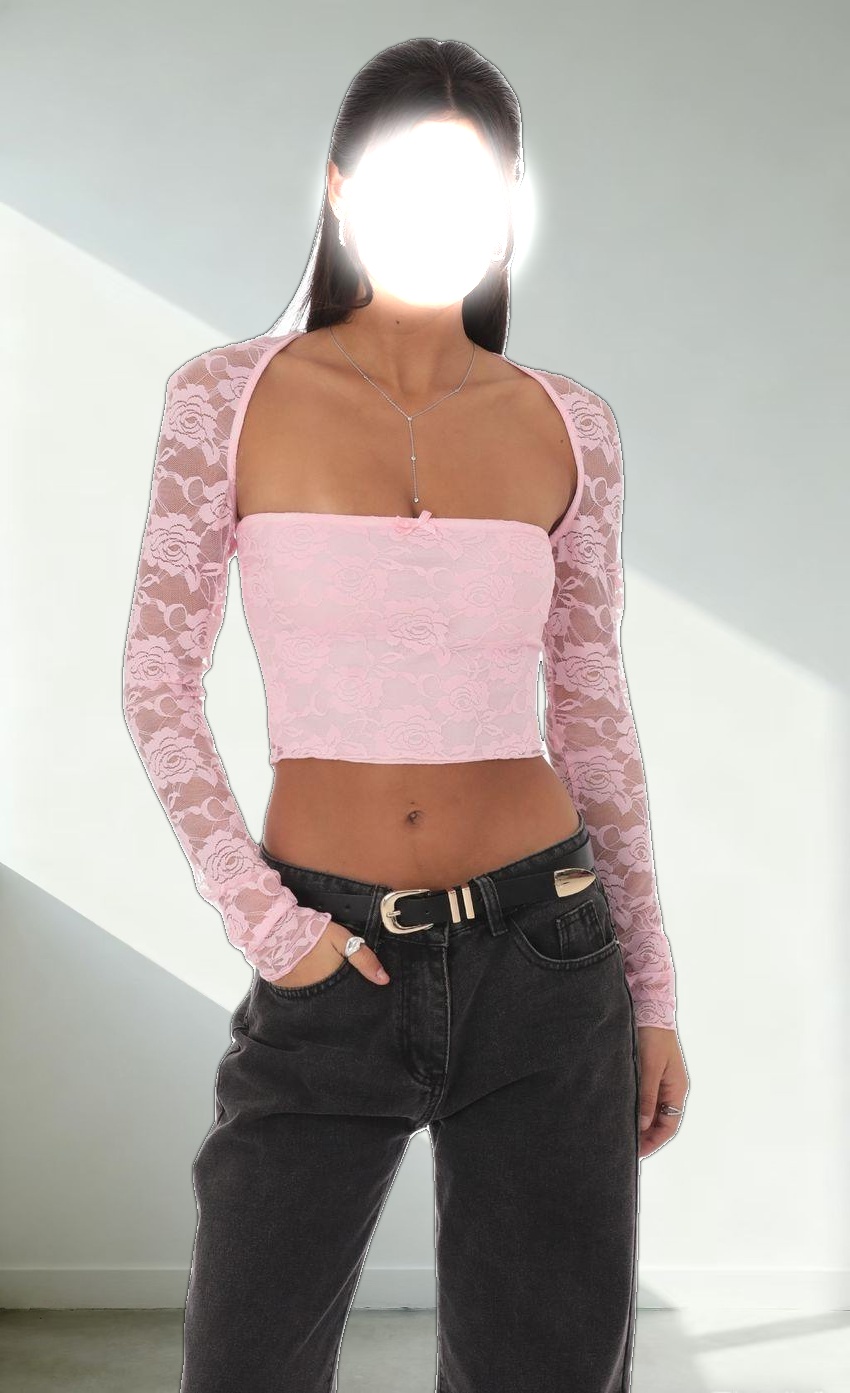 Lace Long Sleeve Top in Pink