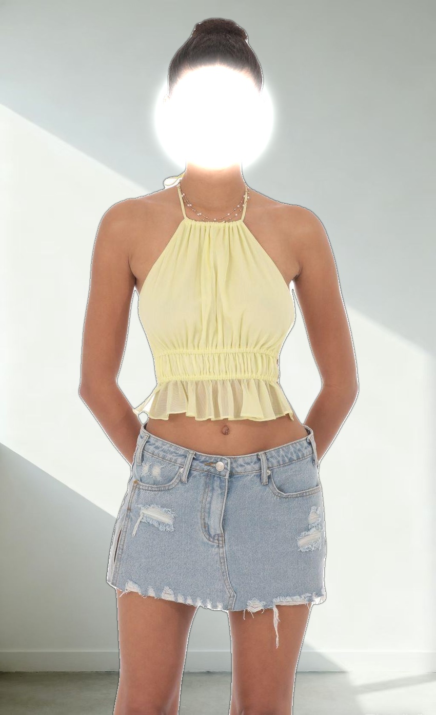 Shimmer Halter Open Back Top in Yellow