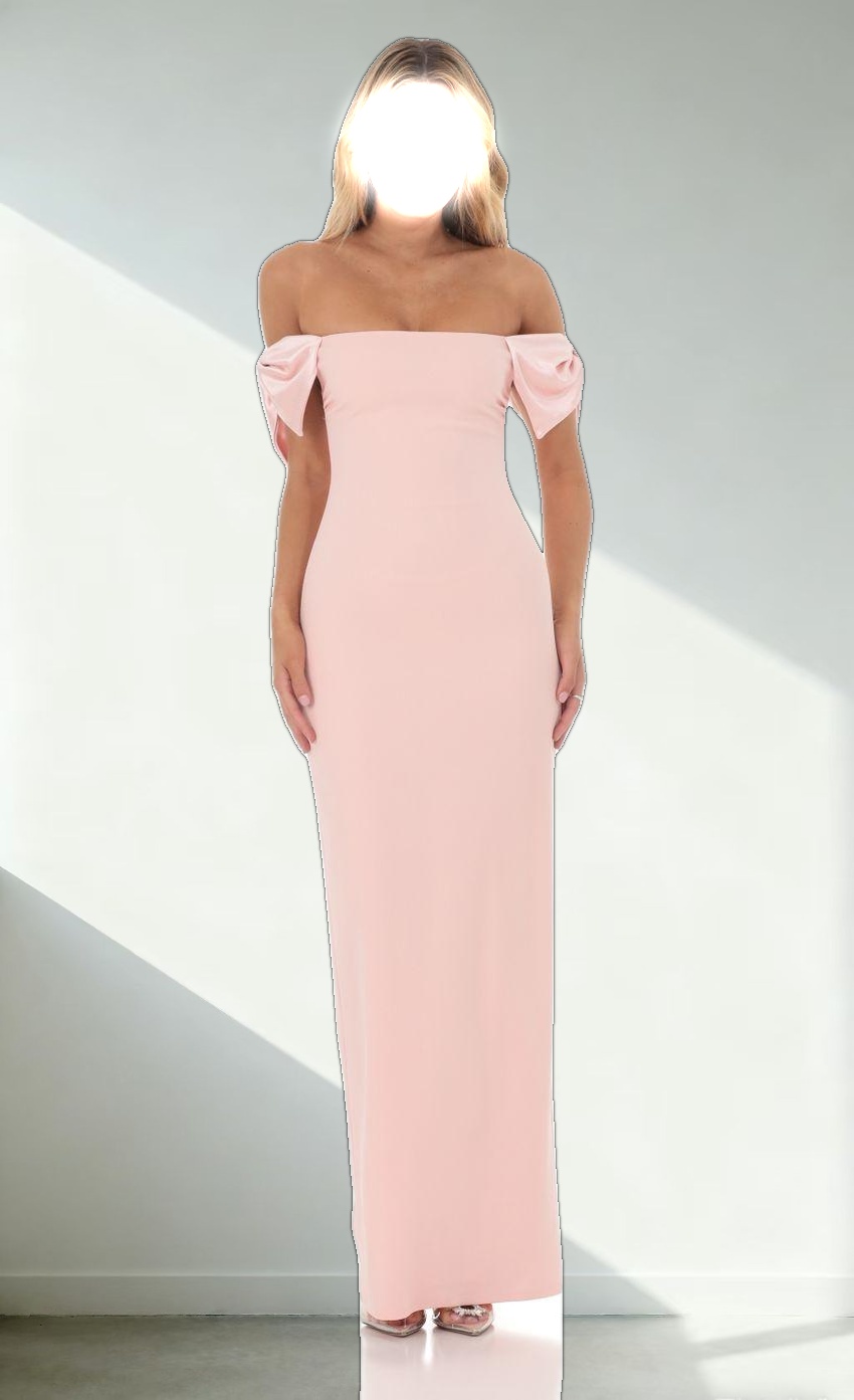 Off Shoulder Bow Sleeve Maxi Dress in Pink