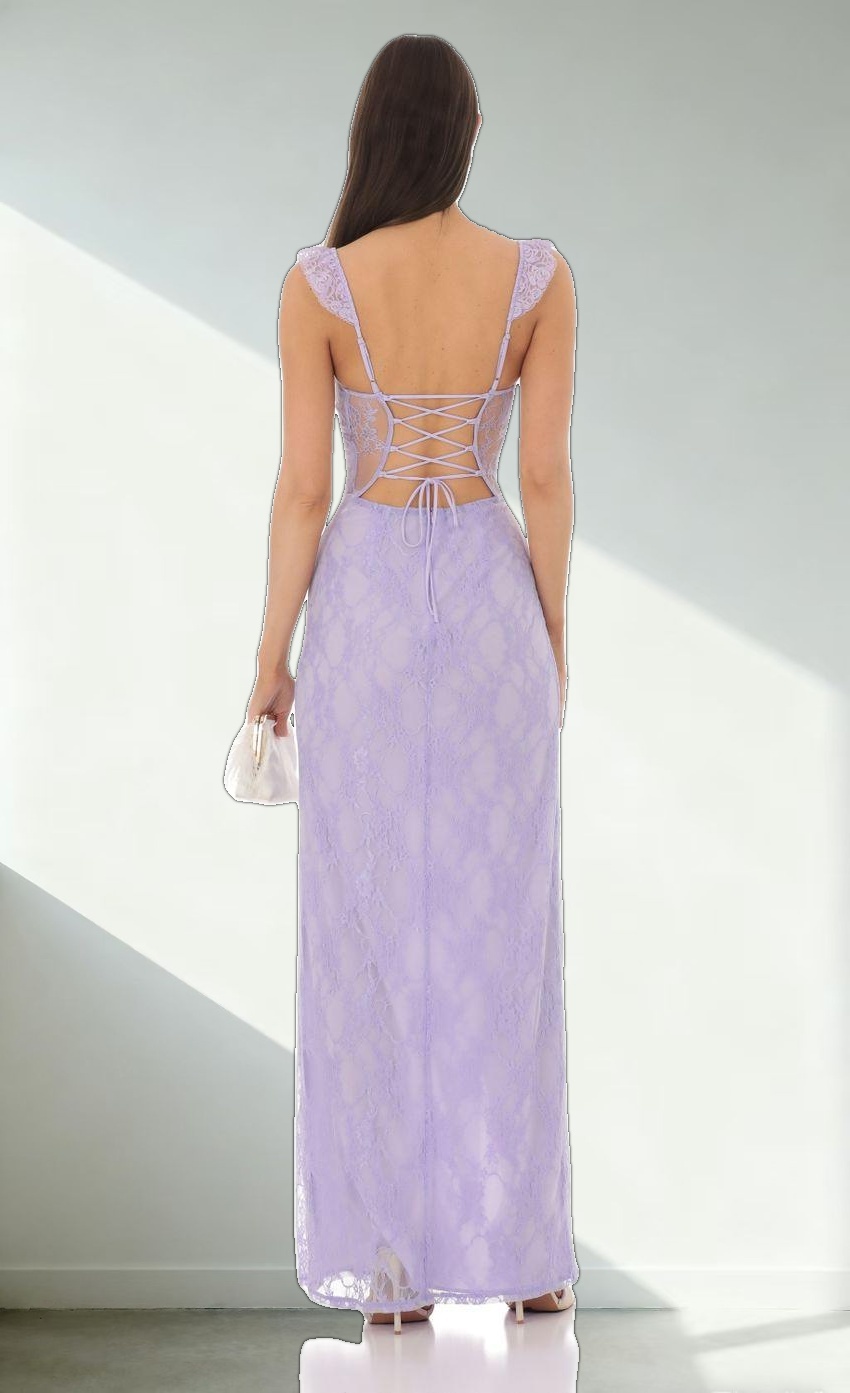 Lace Ruffle Sleeve Maxi Dress in Lavender