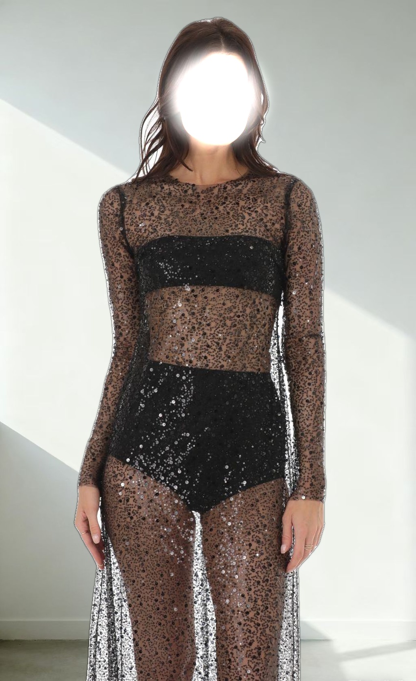Sequin Mesh Dress in Black