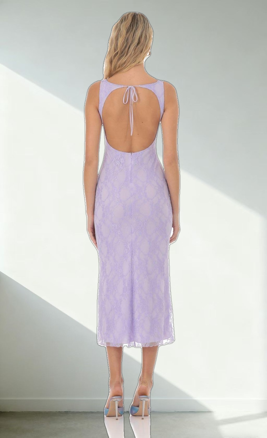 Open Back Lace Midi Dress in Lavender