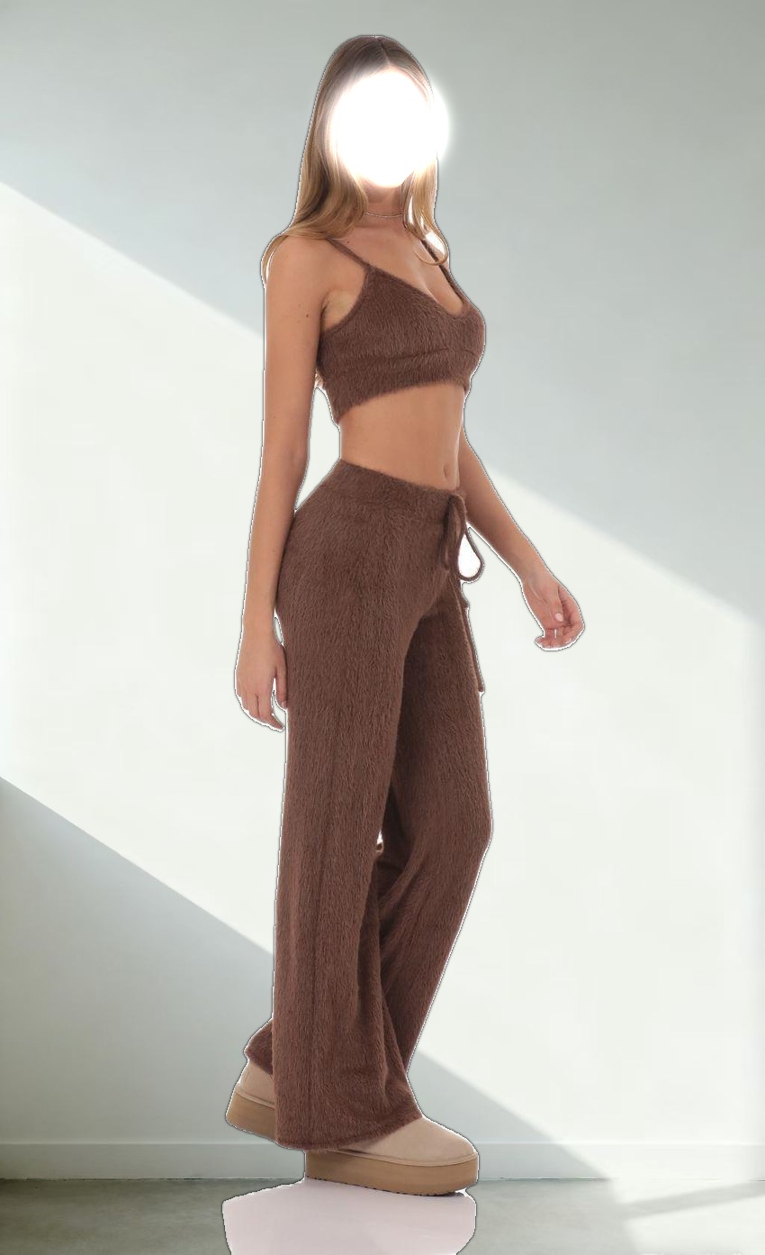 Fuzzy Straight Pants in Brown