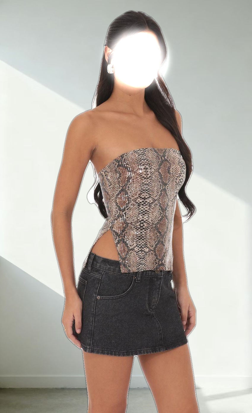 Sequin Slit Top in Snake Print