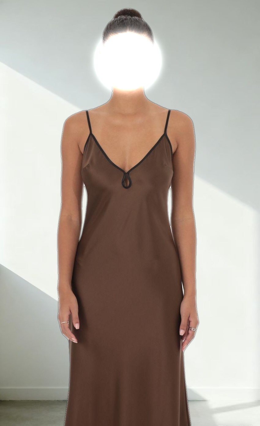 Satin Shift Maxi Dress in Brown