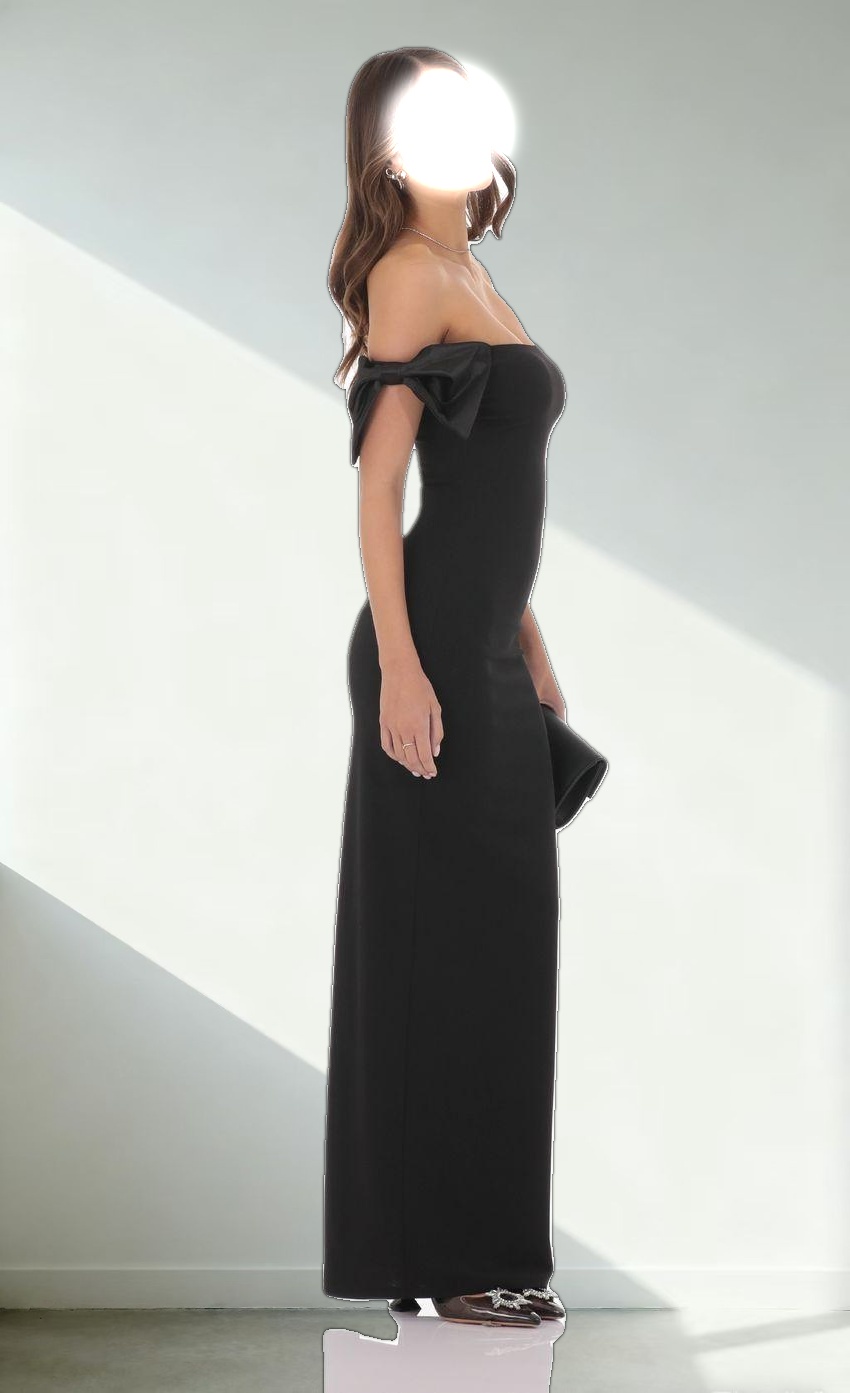 Off Shoulder Bow Sleeve Maxi Dress in Black