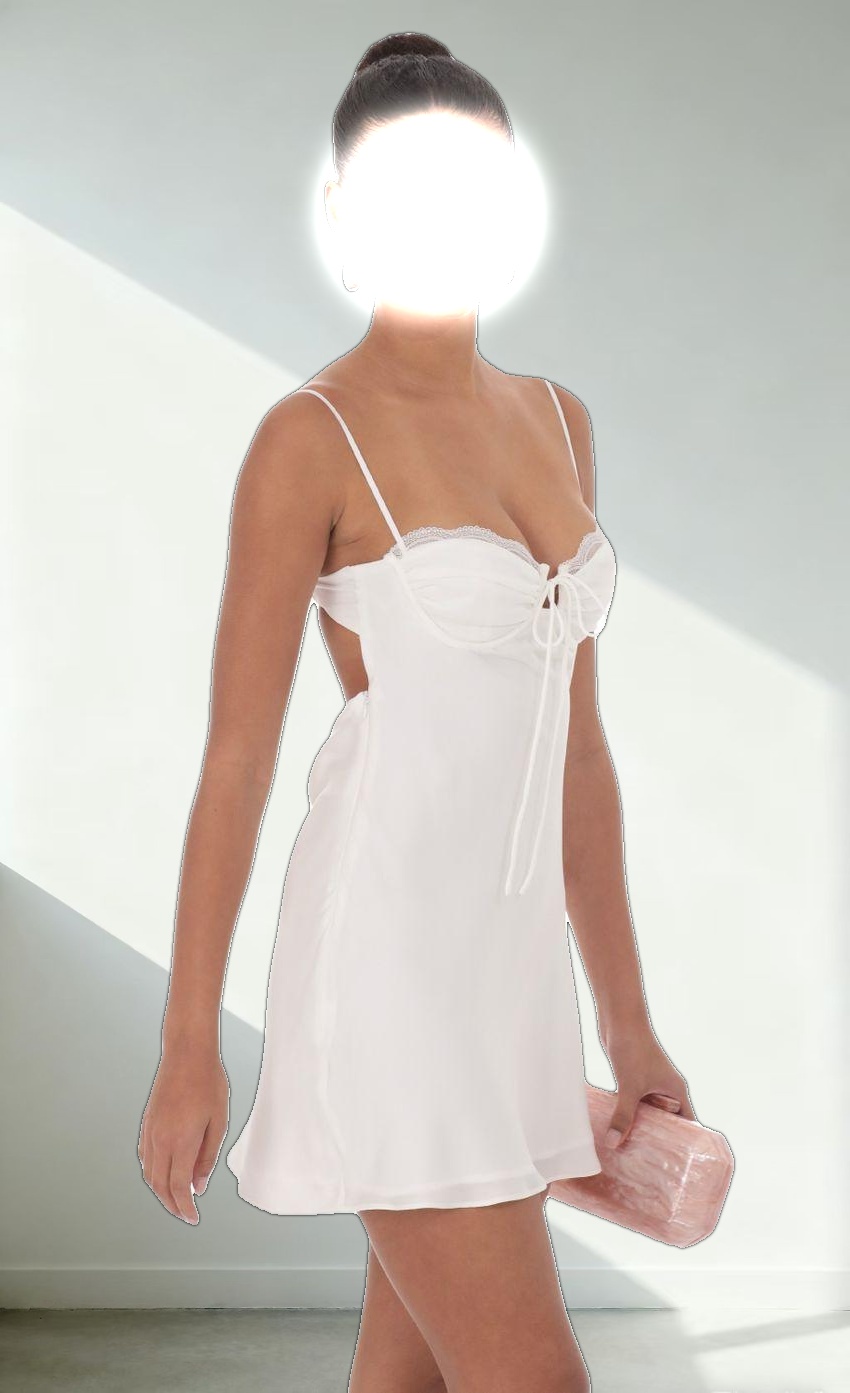 Satin Open Back Dress in White