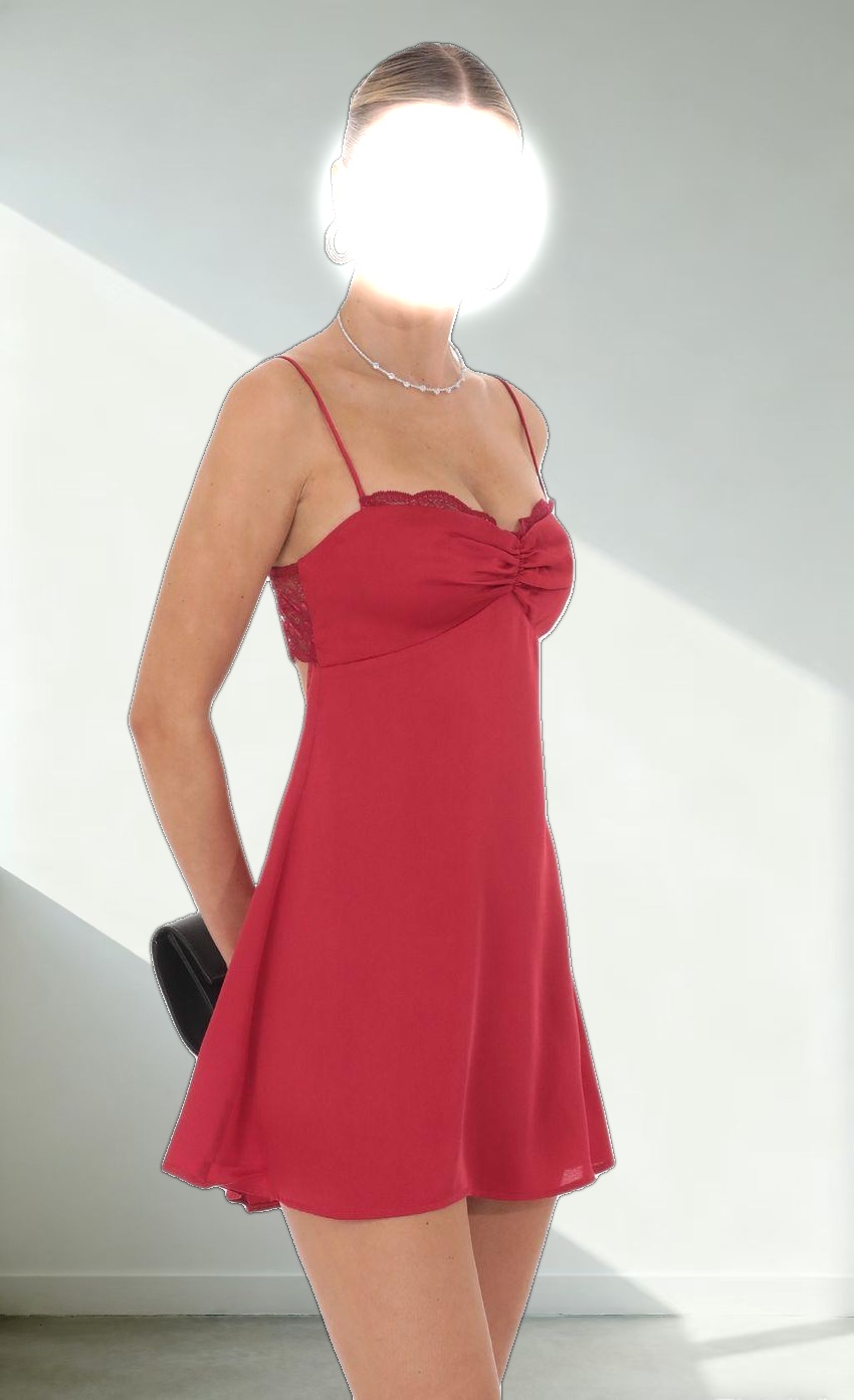 Satin Back Lace Dress in Red