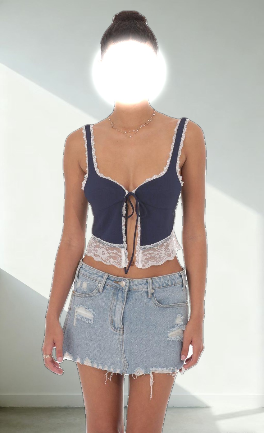 Lace Vest Top in Navy