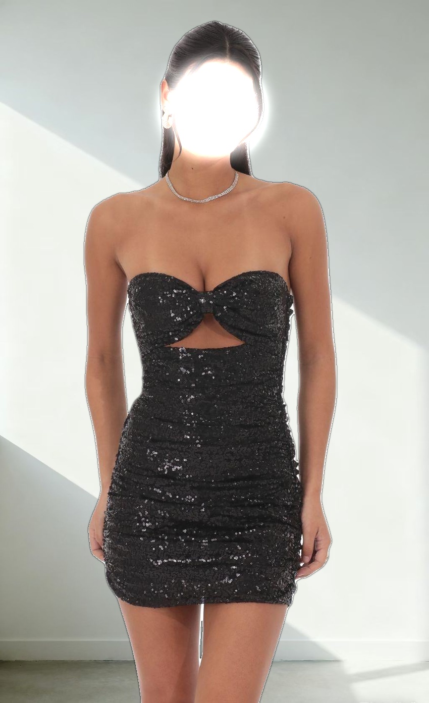 Strapless Sequin Cutout Bodycon Dress in Black