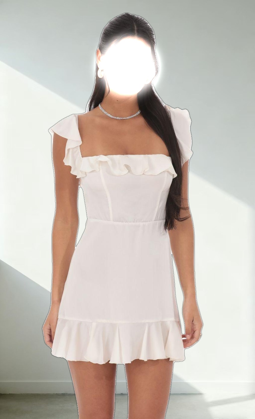 Satin Ruffle Mini Dress in Ivory