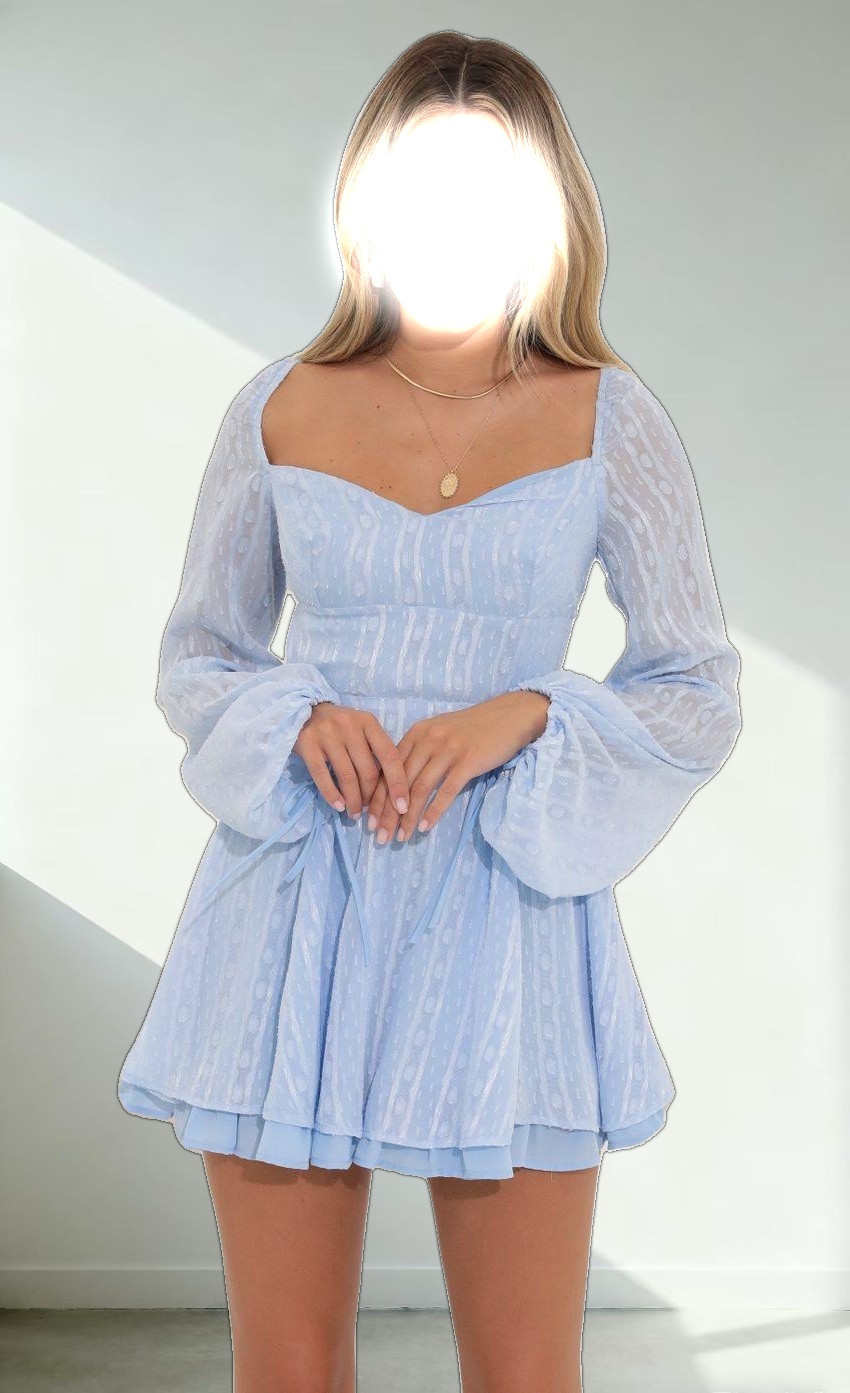 Deborah Dotted Chiffon Fit and Flare Dress in Blue