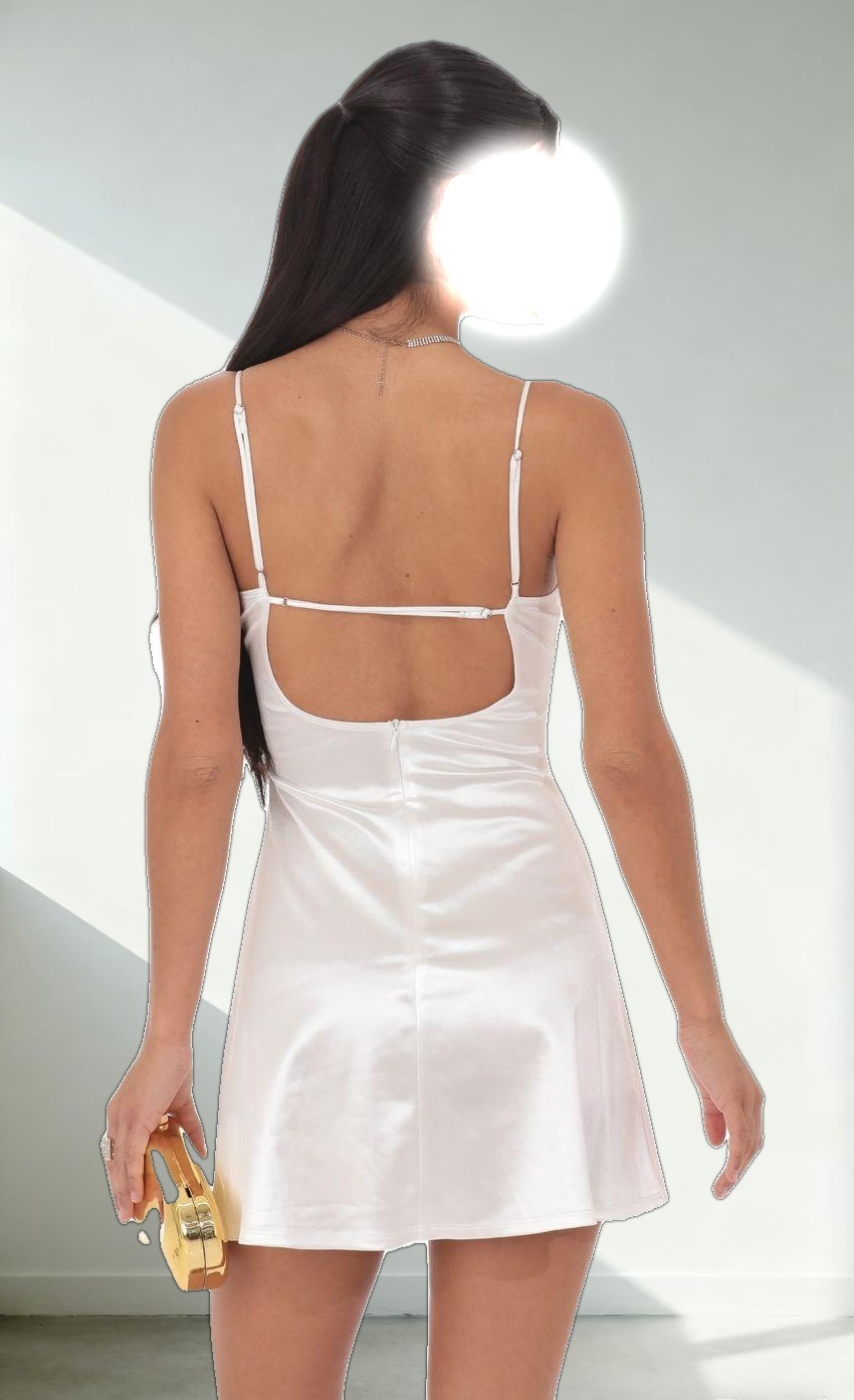 Satin Front Hook Dress in White