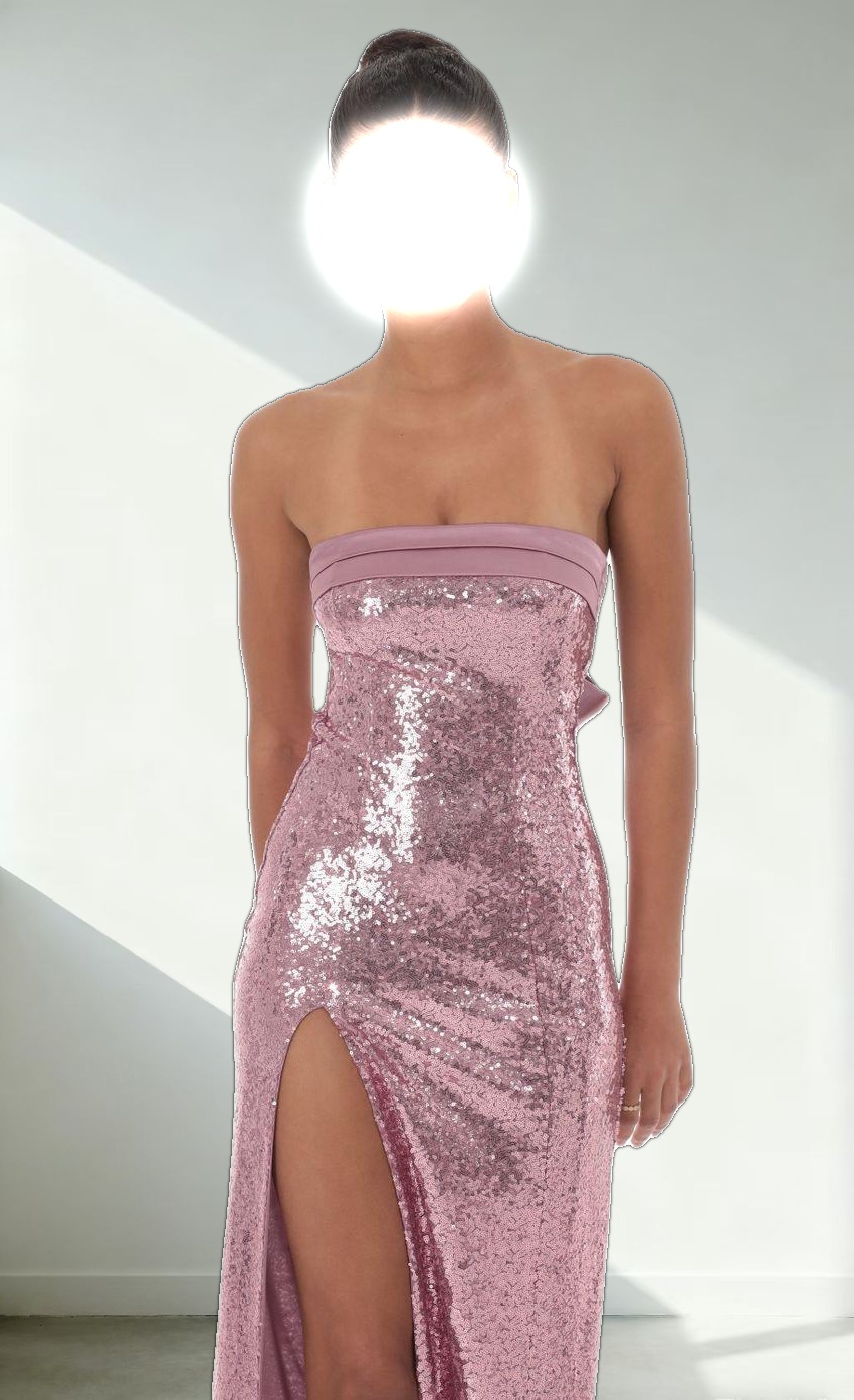 Sequin Satin Back Tie Maxi Dress in Blush