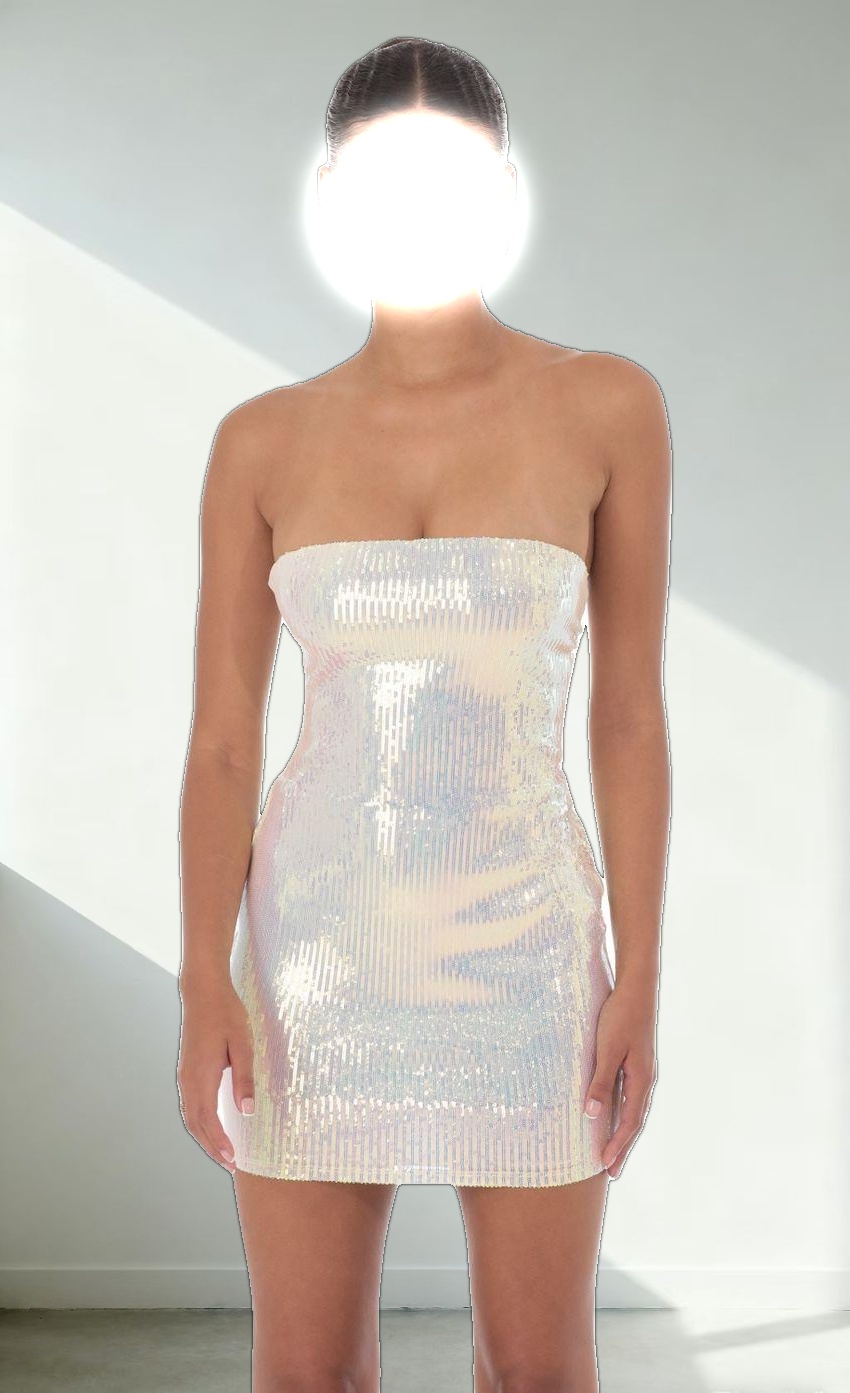 Iridescent Seqiun Strapless Bodycon Dress in Cream