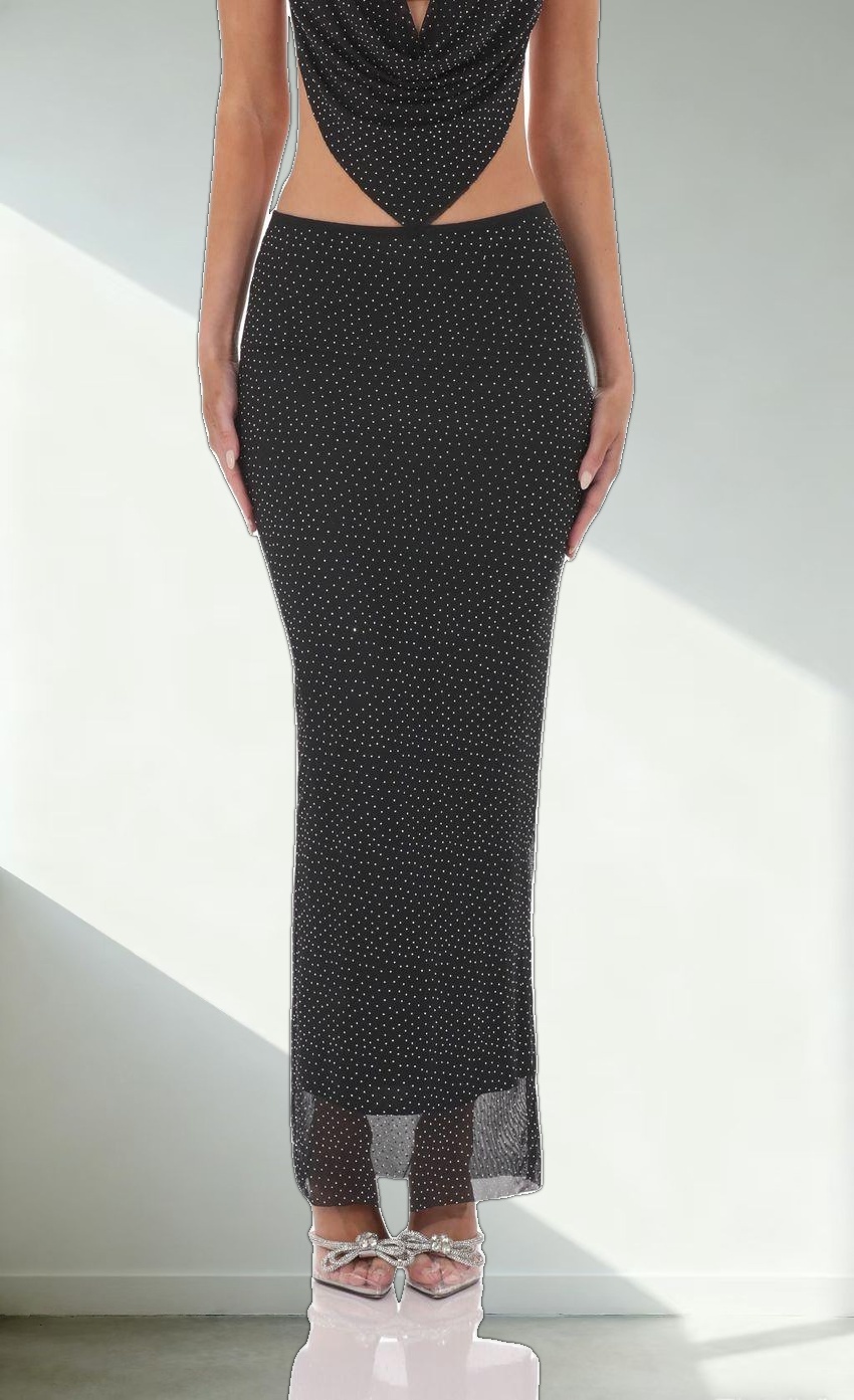 Draped Rhinestone Two Piece Set in Black