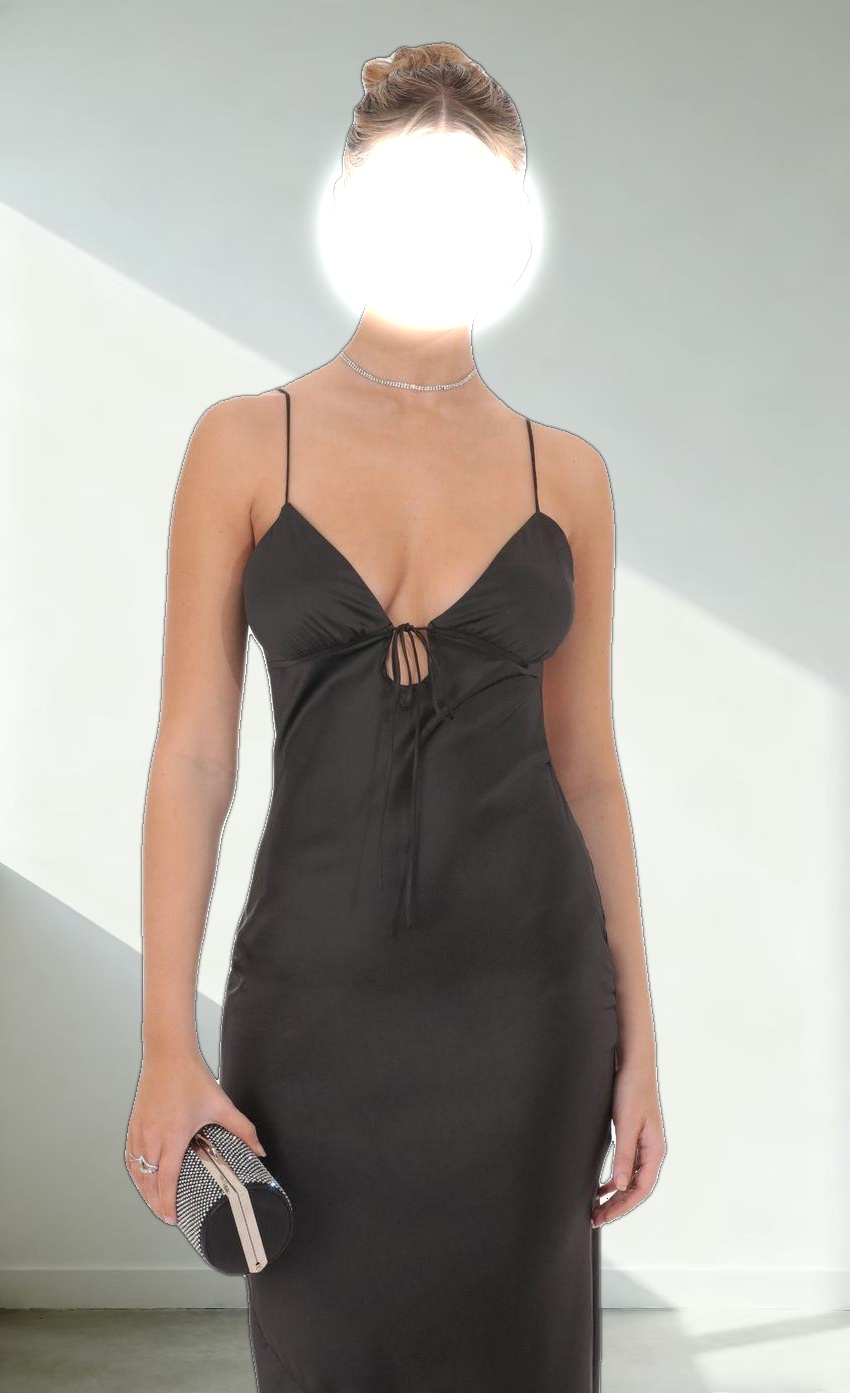 Satin Back Tie Maxi Dress in Black