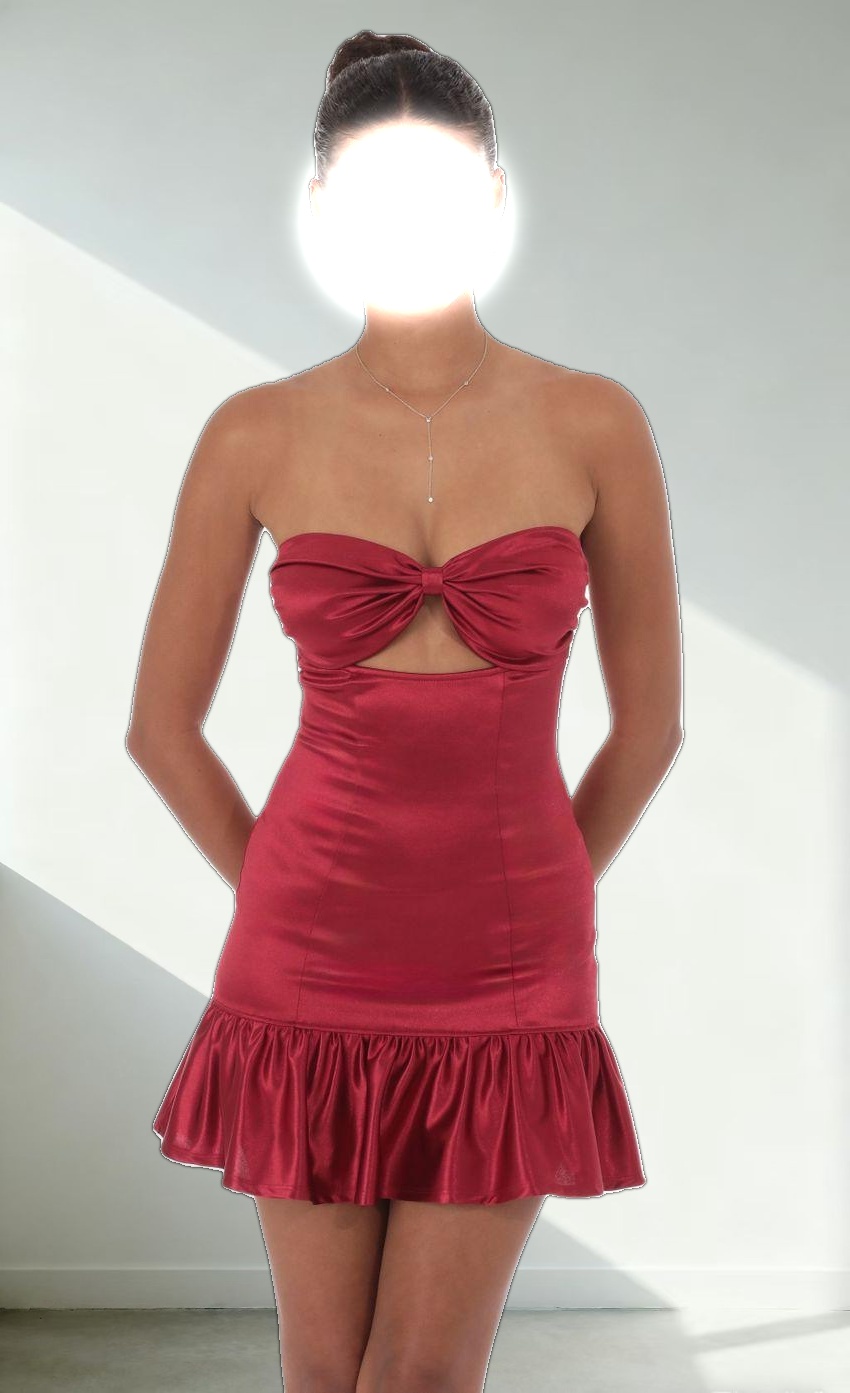 Cutout Satin Starpless Dress in Maroon