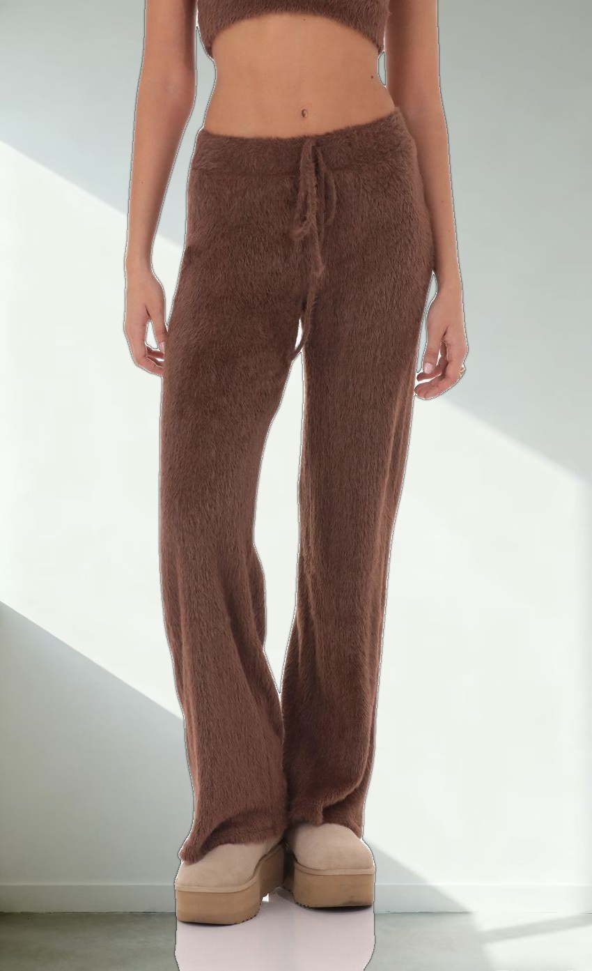 Fuzzy Straight Pants in Brown