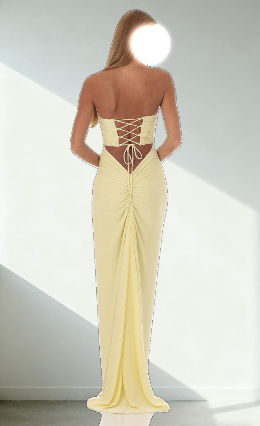 Corset Strapless Maxi Dress in Yellow