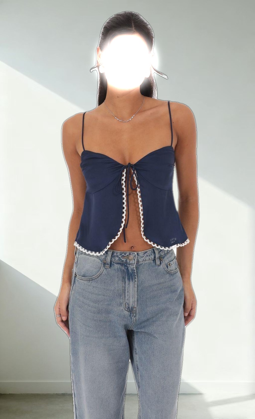 Satin Front Tie Top in Navy
