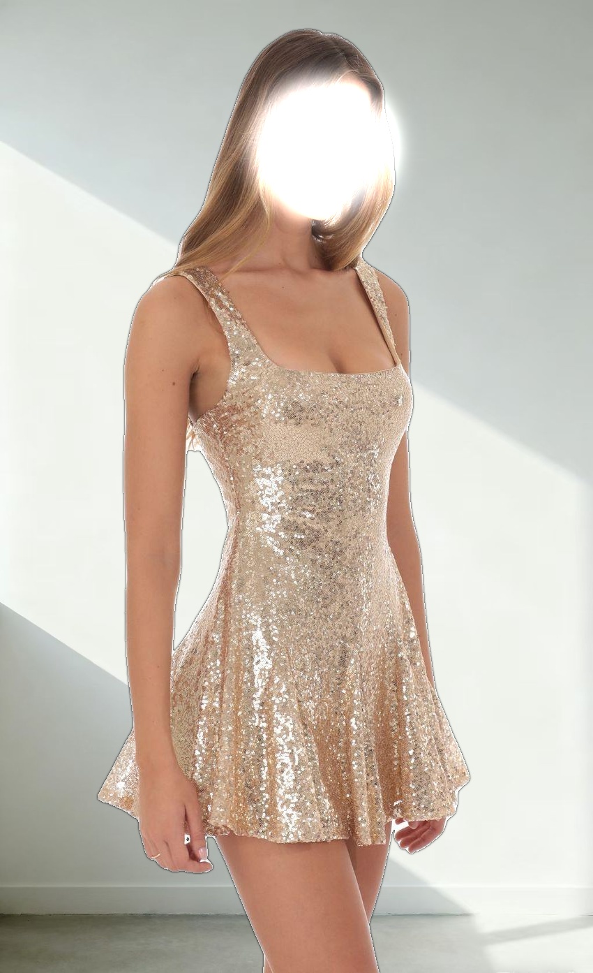 Sequin Skater Dress in Gold