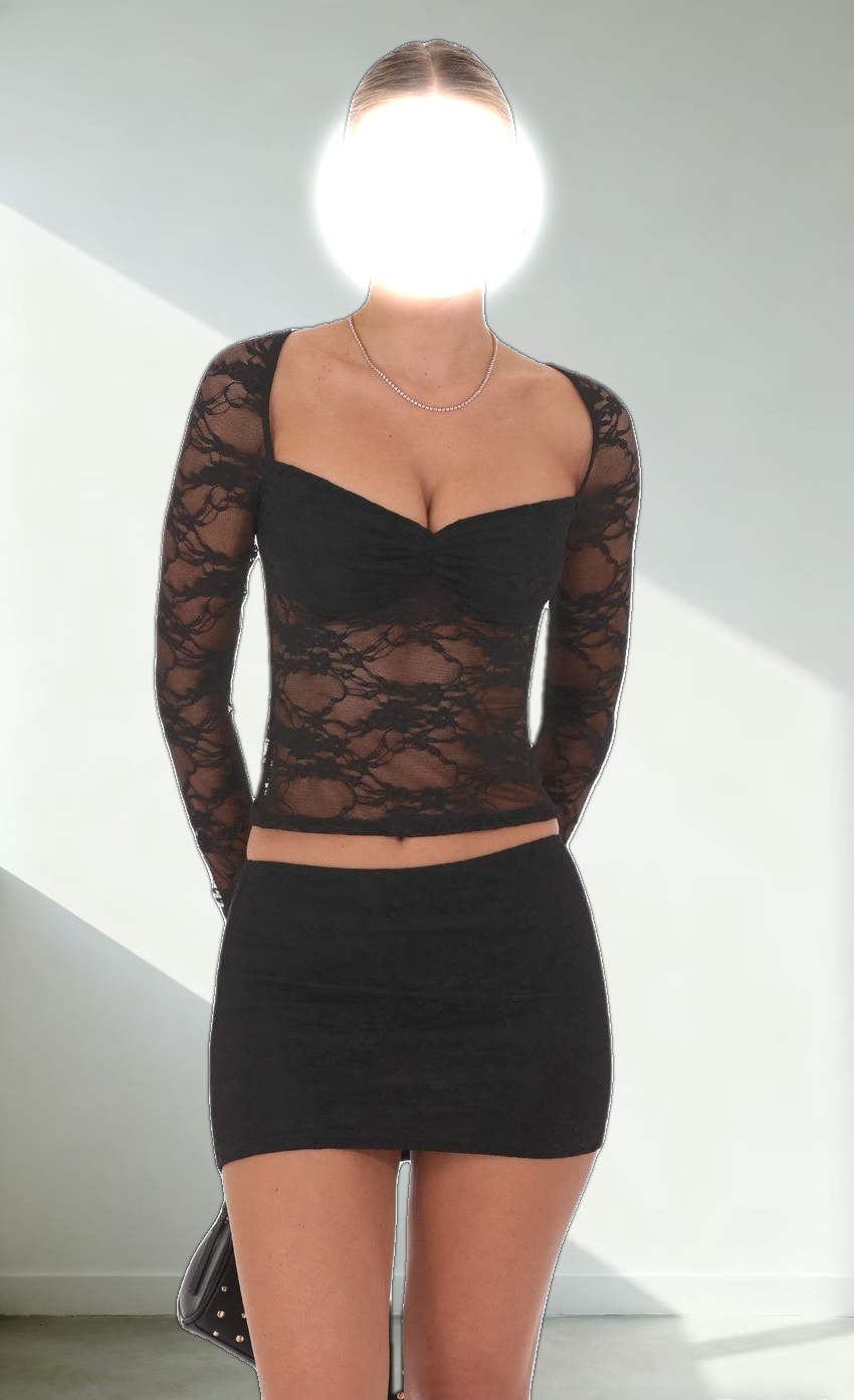 Lace Mini Skirt in Black