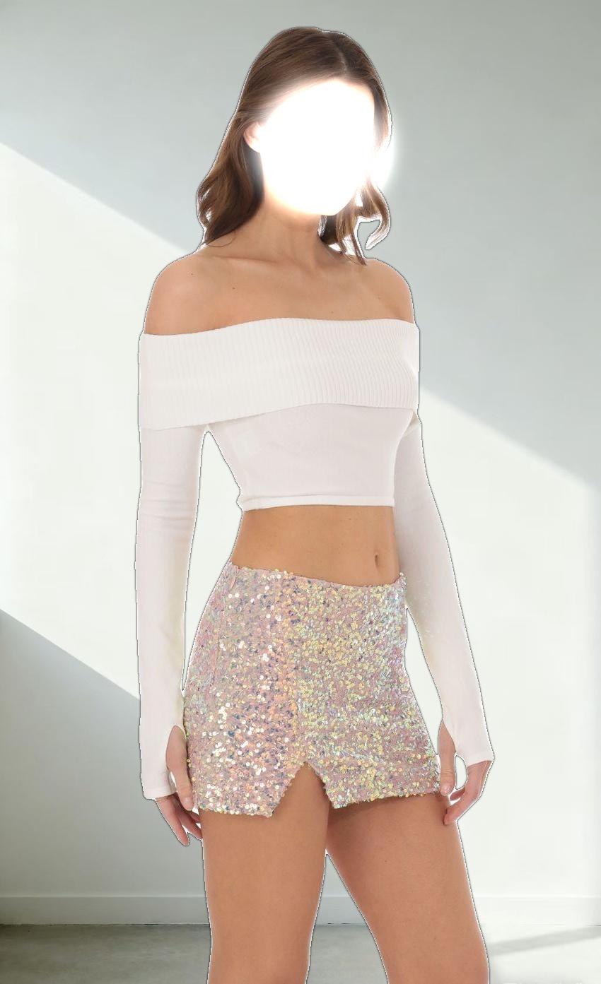 Iridescent Sequin Slit Skirt in Dusty Rose