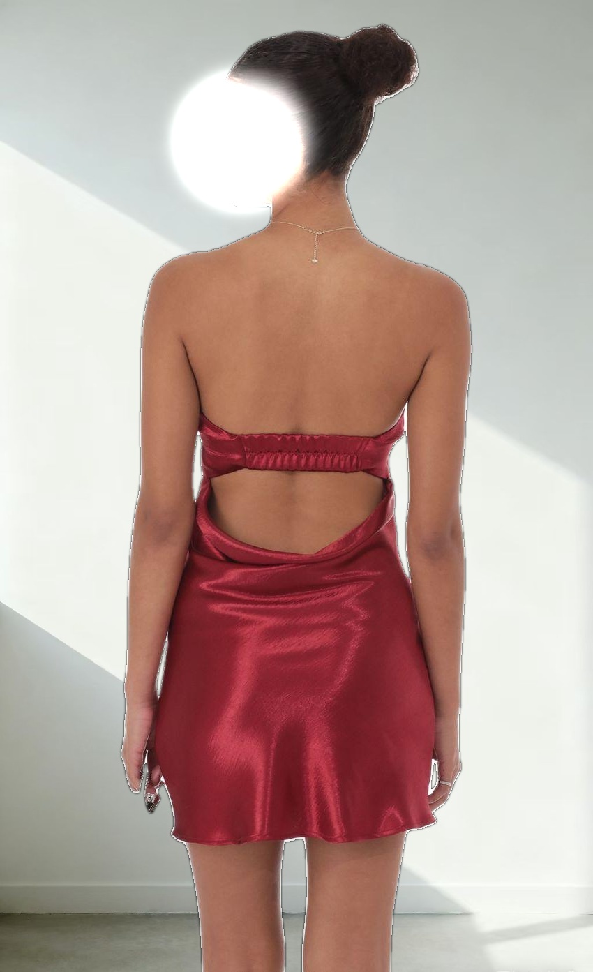 Satin Strapless Slip Dress in Maroon