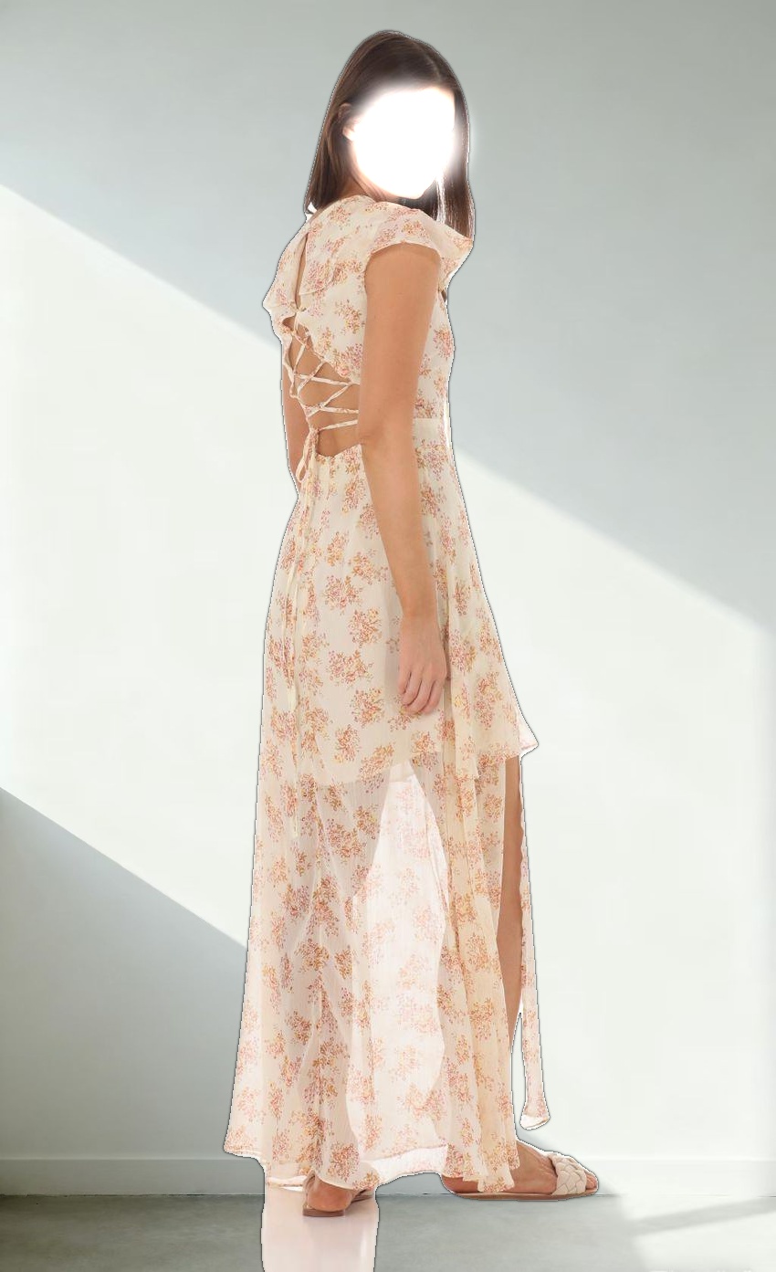 Floral Shimmer Ruffle Dress in Yellow