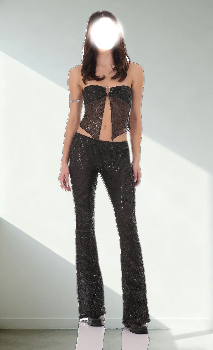 Sequin Flare Pants in Black