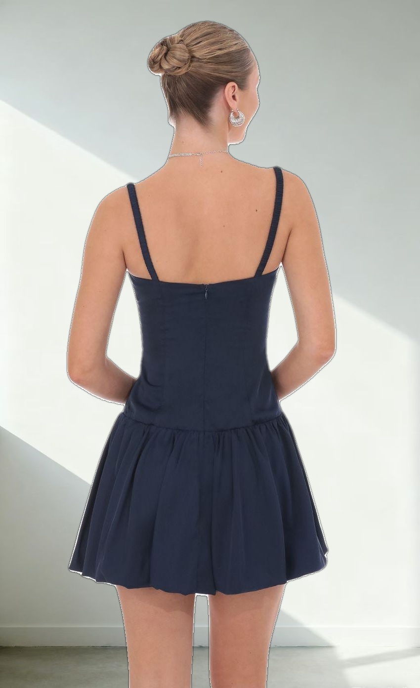 Ruched Bust Bubble Dress in Navy