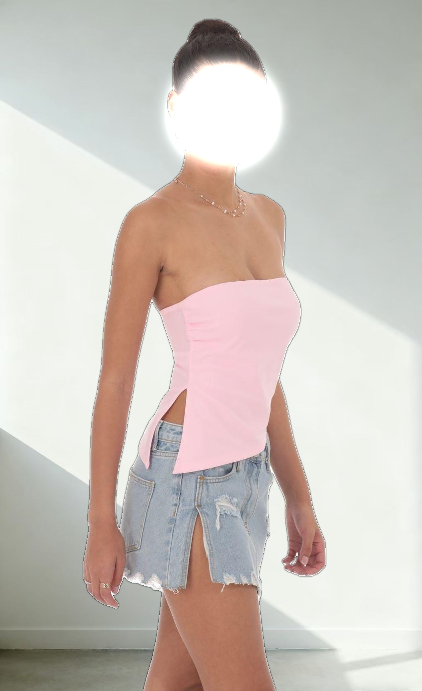 Strapless Side Slit Top in Pink
