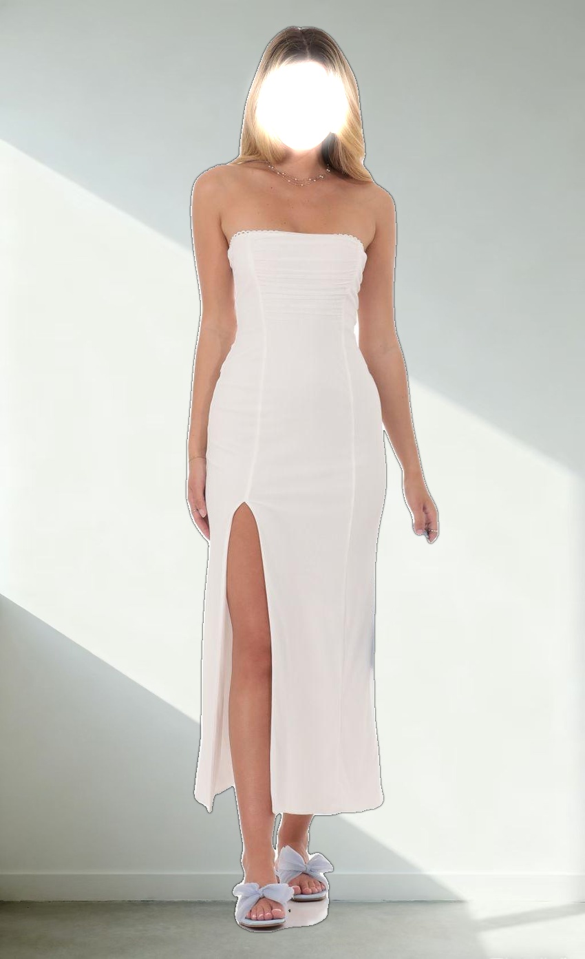 Mesh Strapless Maxi Dress in White