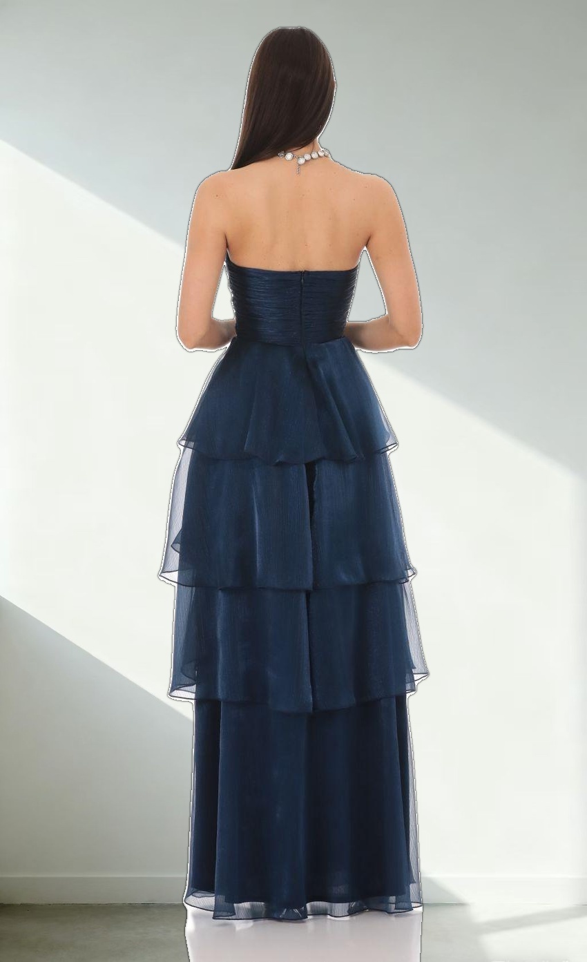 Corset Ruffle Strapless Maxi Dress in Navy