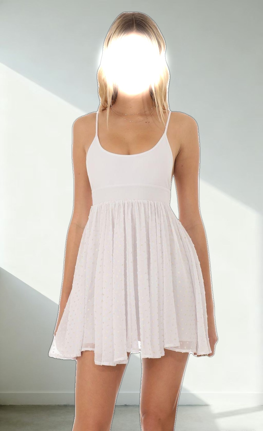 Dress in White with Gold Dots