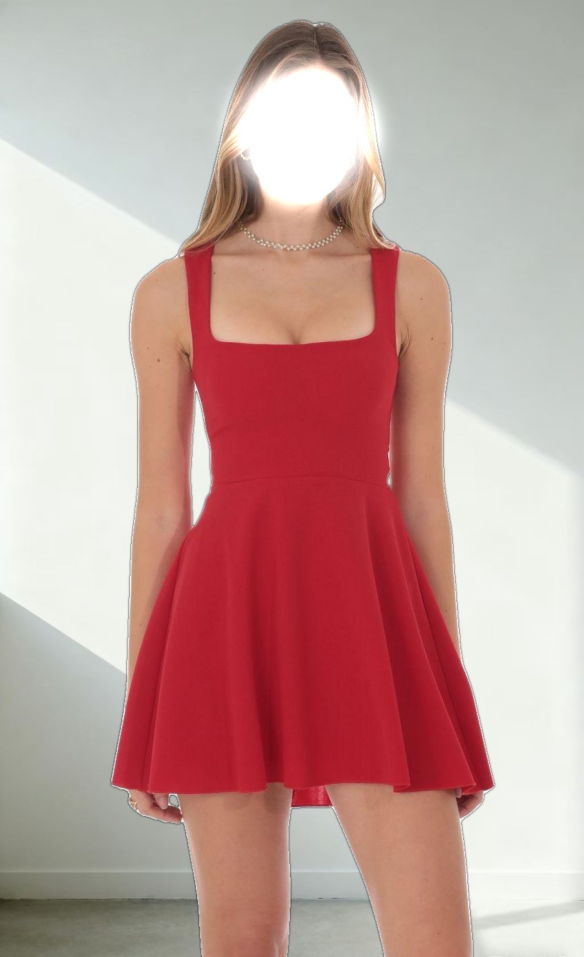 Back Bow A-Line Dress in Red