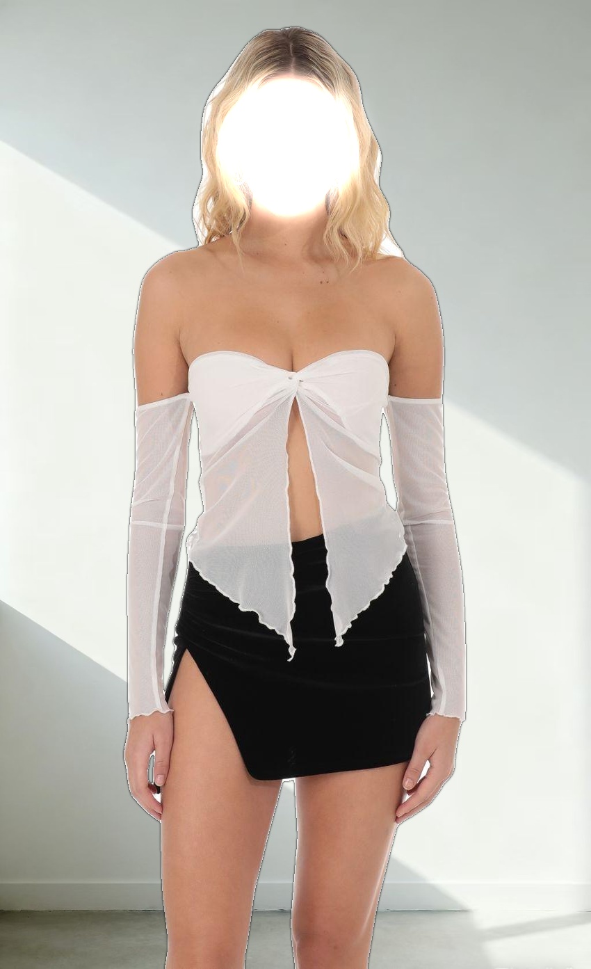 Mesh Off Shoulder Top in White