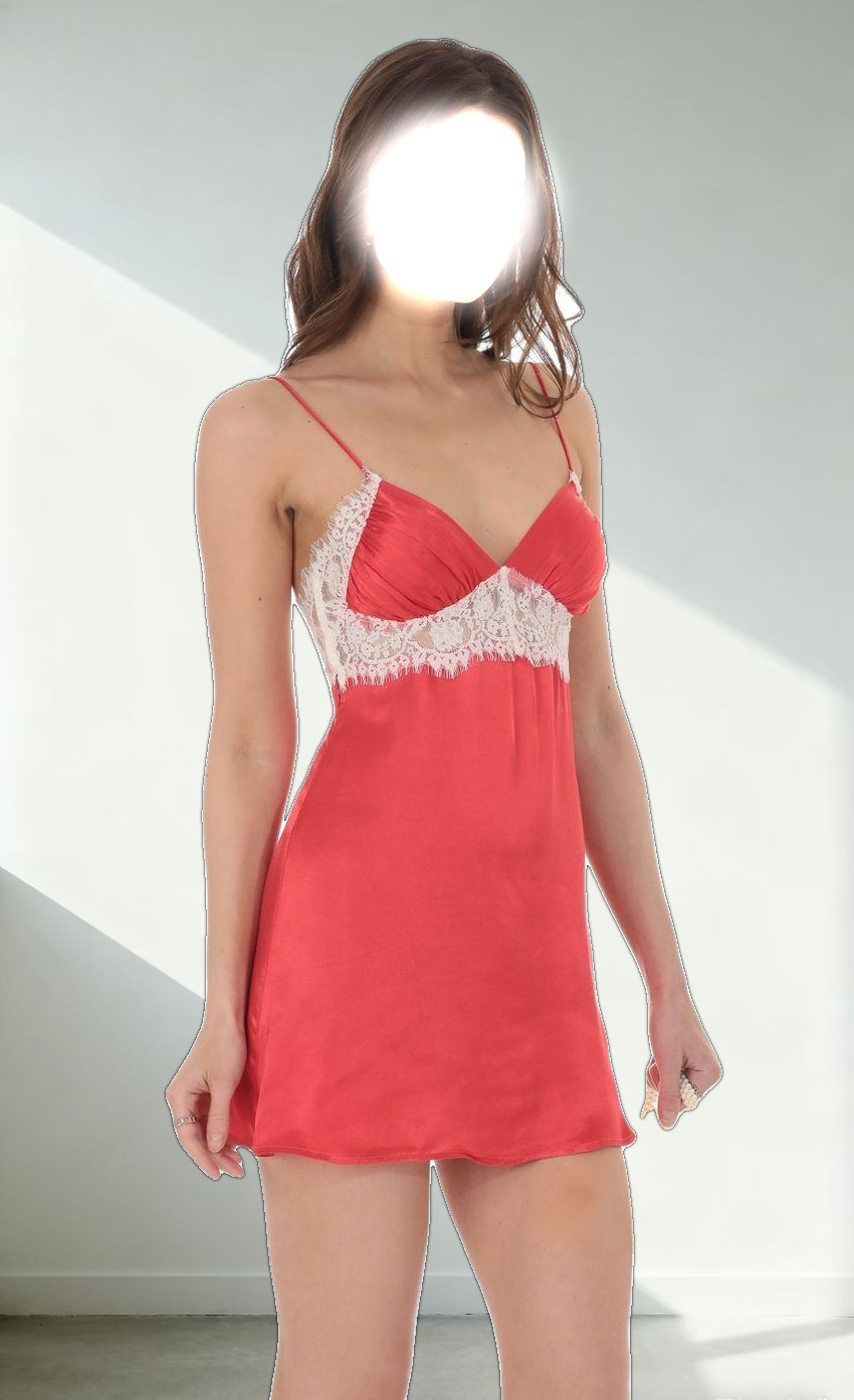 Satin Lace Dress in Red