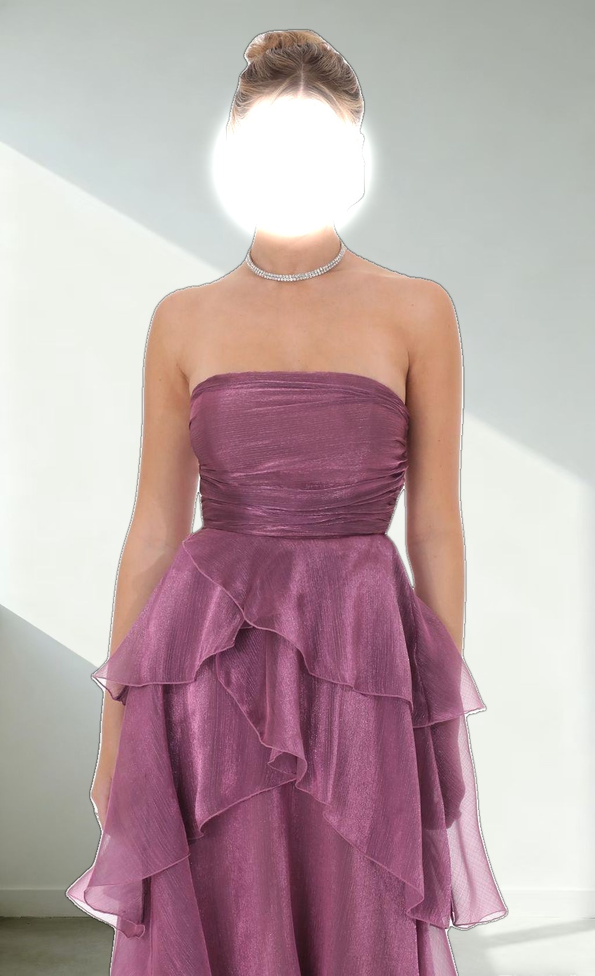 Corset Ruffle Strapless Maxi Dress in Purple