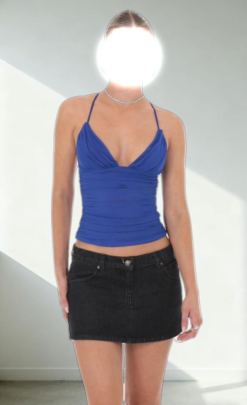 Mesh V-Neck Top in Royal Blue