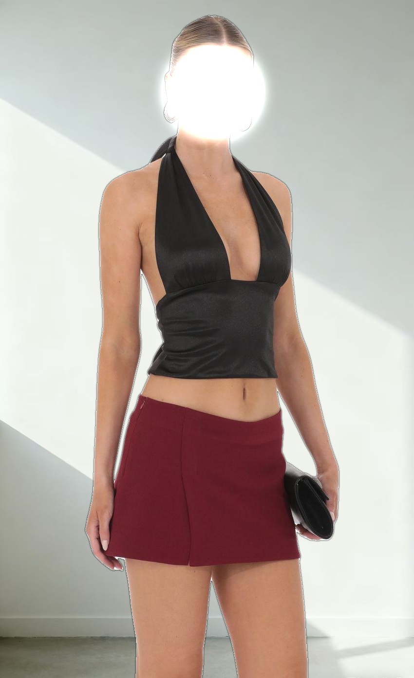 Side Slit Mini Skort in Burgundy