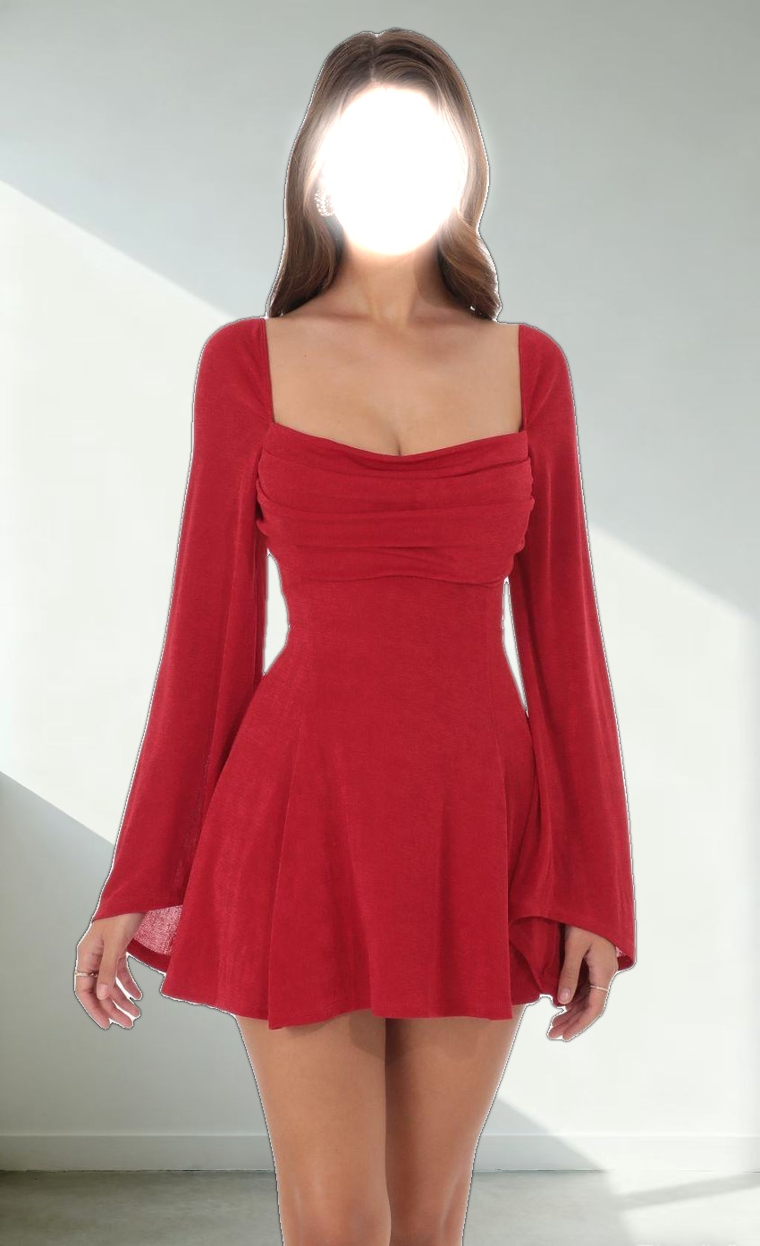 Slinky Flare Sleeve Dress in Red