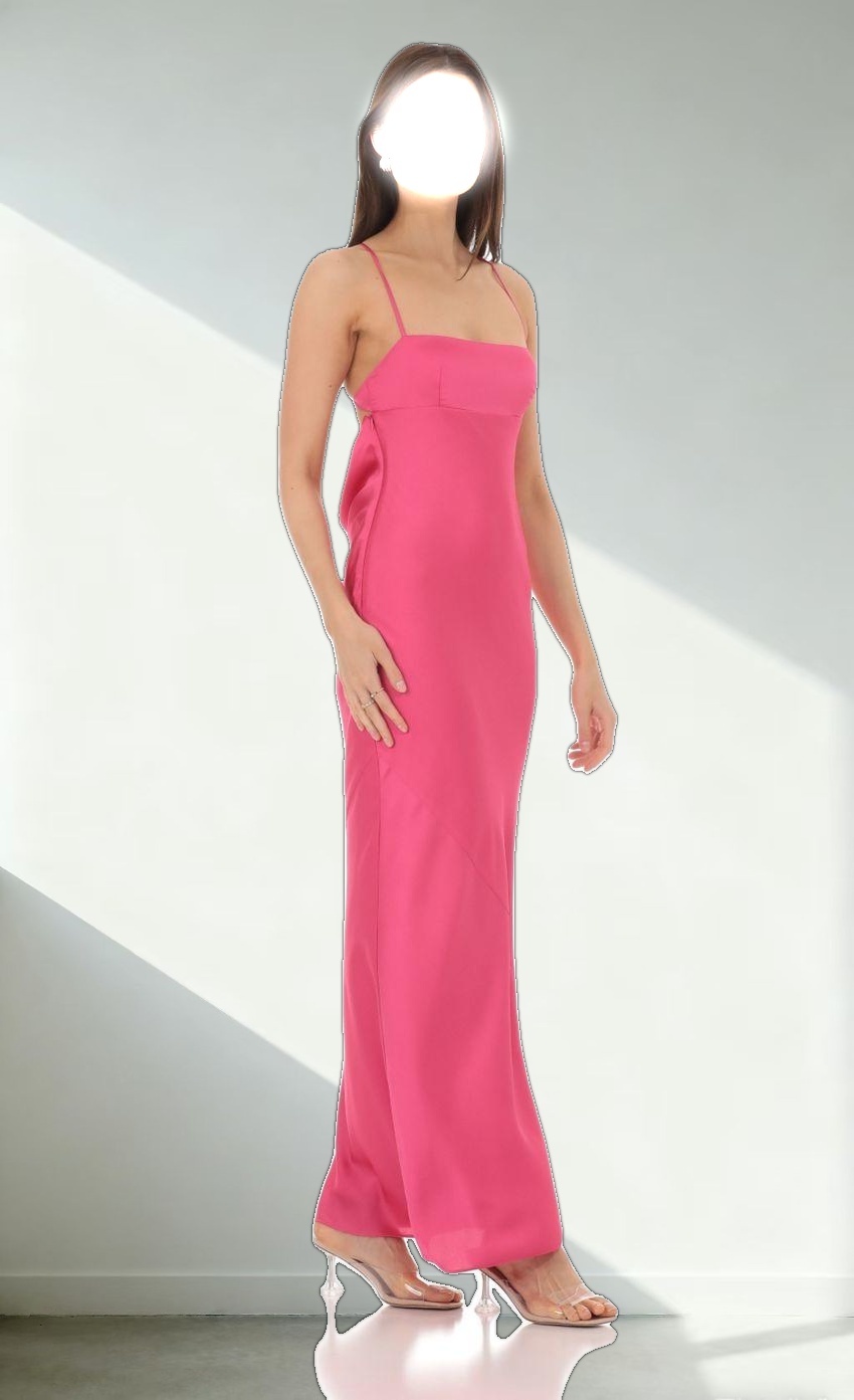 Satin Open Back Maxi Dress in Pink